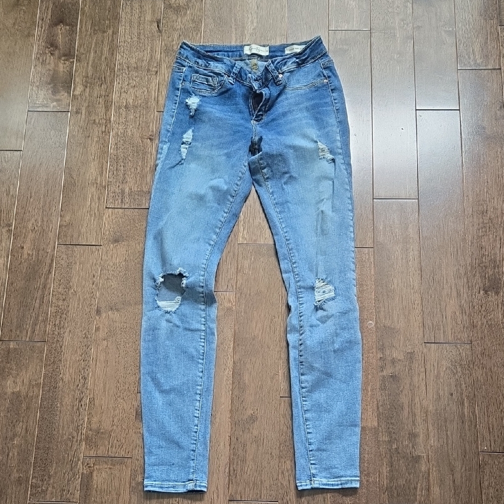 Jessica Simpson Distressed Kiss Me Super Skinny Blue Jeans Sz 27